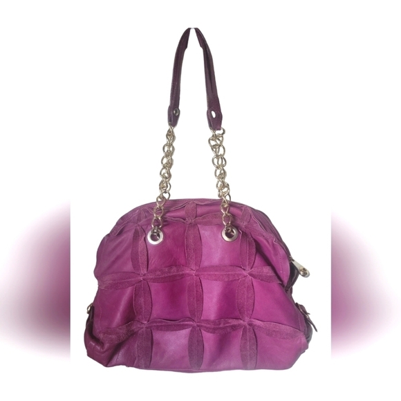 Pulicati Made in Italy Leather Suede Chain Strap Tote Shoulder Bag - Picture 1 of 13
